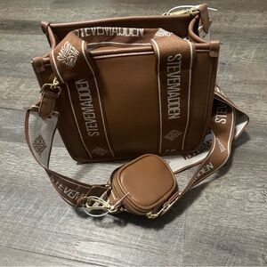 Steve Madden Tan Messenger Bag with Logo Strap